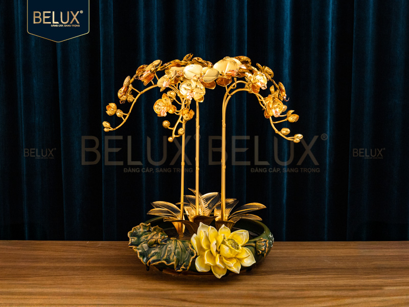 Chậu Lan Vàng Sen Ngọc Vàng mạ vàng 24k&nbsp;cao 43cm